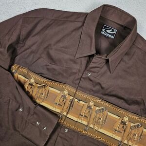 Roper Mens Large Brown Western Pearl Snap Button Shirt Saddle Horse Cowboy Ranch